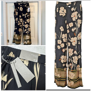 NWT Soft Surroundings Melita Wide Leg Floral Pants 1X Black Beige
